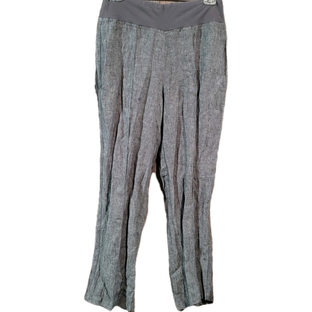 Coldwater Creek Pull On Linen Pants Sz 12 x 31 Gray Straight Leg Elastic Waist